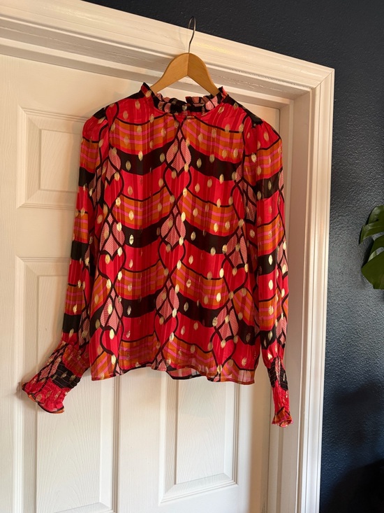 Joie Tops - Joie Red Pink and Black Printed Long-Sleeve Blouse